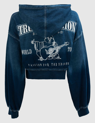 Bestickter Cropped-Hoody im Denim-Look