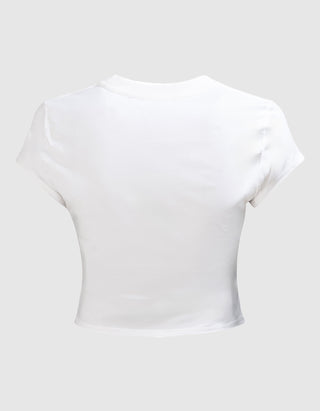 Bedrucktes Cropped T-Shirt Cap Sleeve Baby Tee mit Strasstein-Besatz