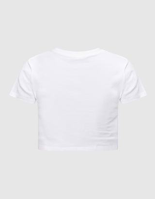 Bedrucktes Cropped T-Shirt mit Strassverzierung
