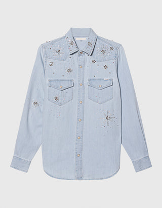 Denim-Hemd All my Exes mit Strass- und Perlenverzierung