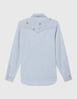 Denim-Hemd All my Exes mit Strass- und Perlenverzierung