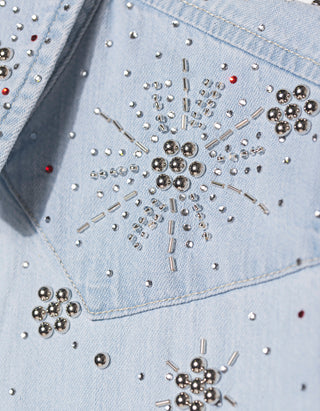Denim-Hemd All my Exes mit Strass- und Perlenverzierung