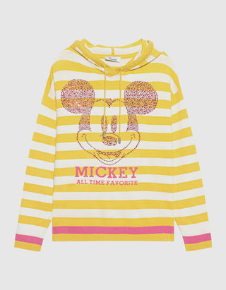 Gestreifter Strick-Hoodie mit Strasssteinen