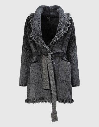 Wolle-Kaschmir Cardigan Brushed Degrade mit Bindegürtel