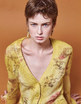 Gemusterter Cropped-Cardigan mit Destroyed-Details