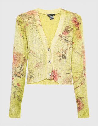 Gemusterter Cropped-Cardigan mit Destroyed-Details