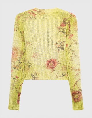 Gemusterter Cropped-Cardigan mit Destroyed-Details