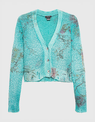 Gemusterter Cropped-Cardigan mit Destroyed-Details