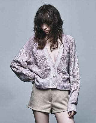 Bestickter Cardigan Paisley Raffia
