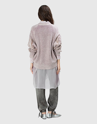 Semi-Transparente Oversize Seiden-Bluse mit Destroyed-Details