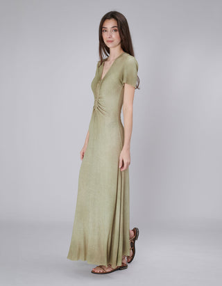 Geripptes Maxi Kleid mit V-Ausschnitt