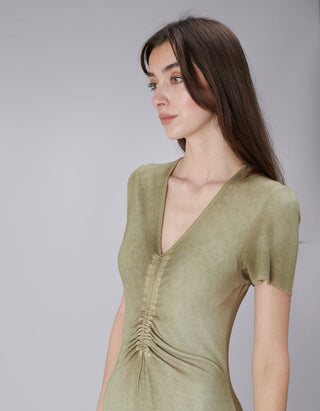 Geripptes Maxi Kleid mit V-Ausschnitt