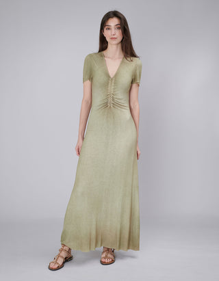 Geripptes Maxi Kleid mit V-Ausschnitt