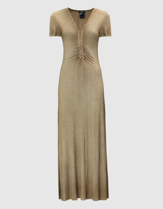 Geripptes Maxi Kleid mit V-Ausschnitt