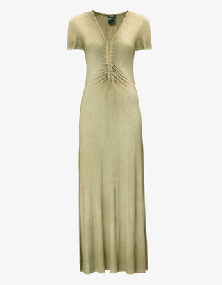 Geripptes Maxi Kleid mit V-Ausschnitt