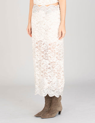 Midi-Spitzenrock mit Nietenbesatz