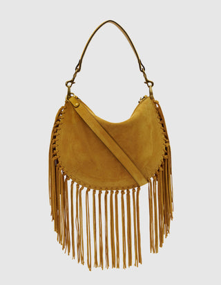 Veloursleder-Tasche Oskan Hobo Zip mit Fransen