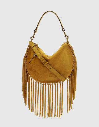 Veloursleder-Tasche Oskan Hobo Zip mit Fransen