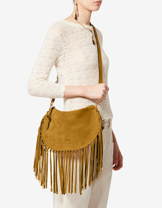 Veloursleder-Tasche Oskan Hobo Zip mit Fransen
