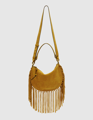 Veloursleder-Tasche Oskan Hobo Zip mit Fransen