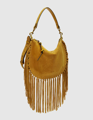 Veloursleder-Tasche Oskan Hobo Zip mit Fransen
