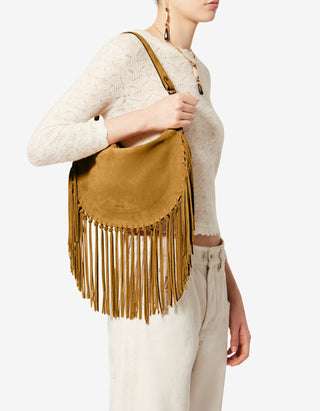 Veloursleder-Tasche Oskan Hobo Zip mit Fransen