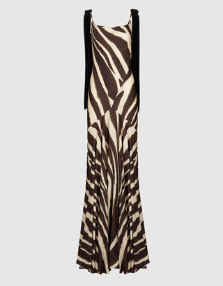 Bedrucktes Seiden-Mix-Kleid mit Samt-Schleifen