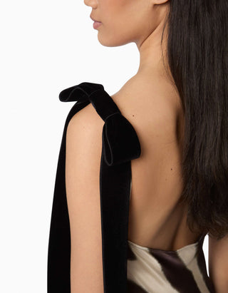 Bedrucktes Seiden-Mix-Kleid mit Samt-Schleifen