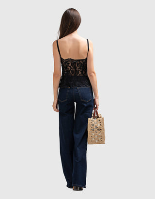 Bedrucktes Peplum-Trägertop mit Spitze