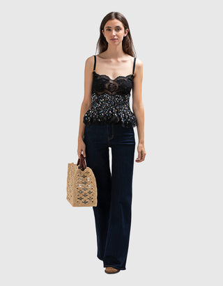 Bedrucktes Peplum-Trägertop mit Spitze