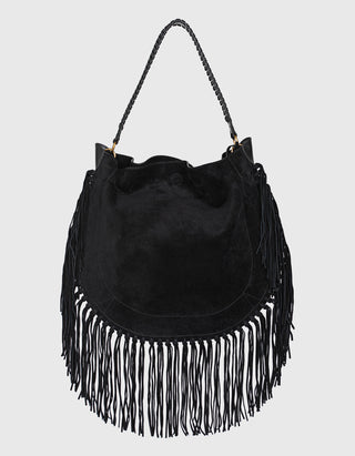 Veloursleder Hobo-Bag Oskan mit Fransen