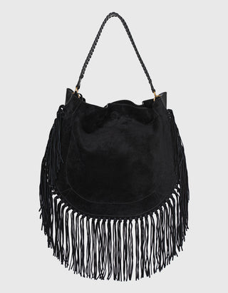 Veloursleder Hobo-Bag Oskan mit Fransen