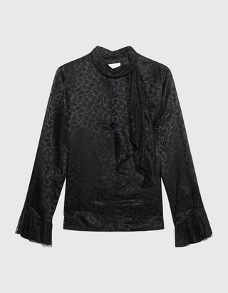 Gemusterte Seiden-Mix Bluse Raphaella mit Spitze- und Bindedetail