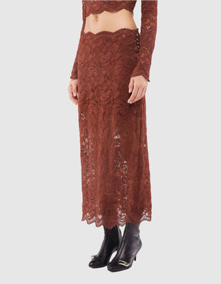 Midi Spitzen-Rock mit Metallknöpfen