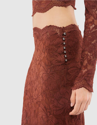 Midi Spitzen-Rock mit Metallknöpfen