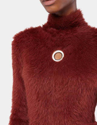 Fuzzy Rollkragen-Pullover mit Metall-Detail