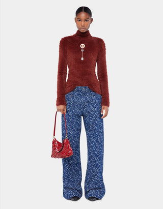 Fuzzy Rollkragen-Pullover mit Metall-Detail