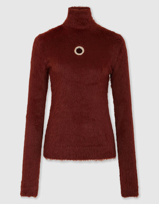 Fuzzy Rollkragen-Pullover mit Metall-Detail