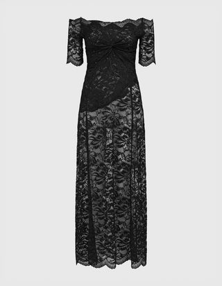 Off-Shoulder Spitzen-Kleid mit Raffung