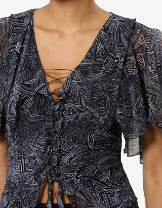 Gemustertes Seiden-Top Thanais mit Bindedetails