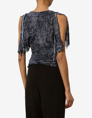 Gemustertes Seiden-Top Thanais mit Bindedetails