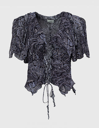 Gemustertes Seiden-Top Thanais mit Bindedetails
