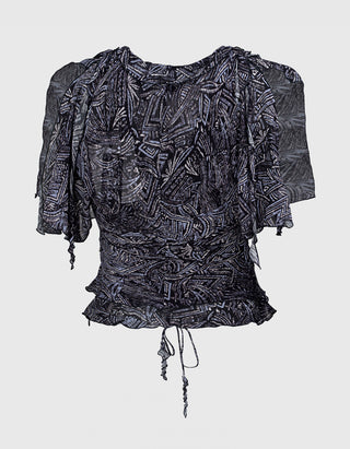 Gemustertes Seiden-Top Thanais mit Bindedetails