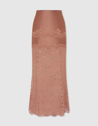 Satin-Midi Rock mit Spitzendetails
