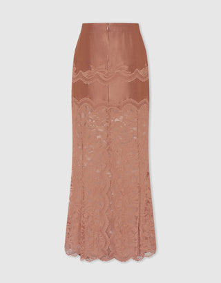 Satin-Midi Rock mit Spitzendetails
