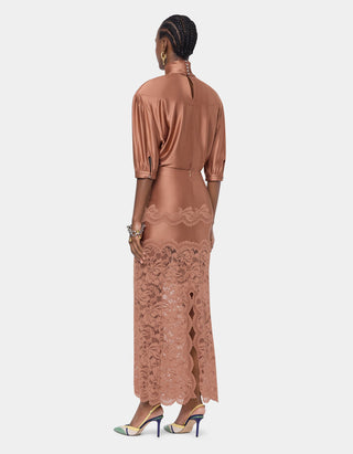 Satin-Midi Rock mit Spitzendetails