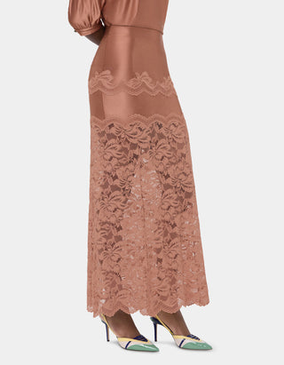 Satin-Midi Rock mit Spitzendetails
