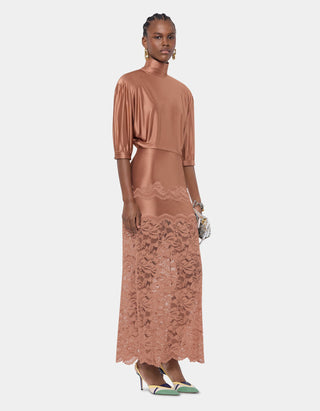 Satin-Midi Rock mit Spitzendetails
