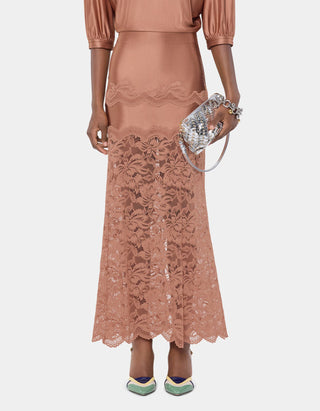 Satin-Midi Rock mit Spitzendetails