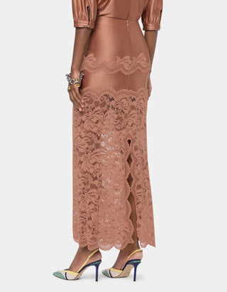 Satin-Midi Rock mit Spitzendetails